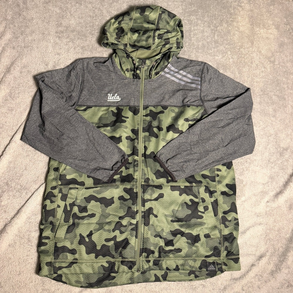 Adidas UCLA Bruins Mens 2XL Camo Gray Full Zip Fleece Lined Hoodie